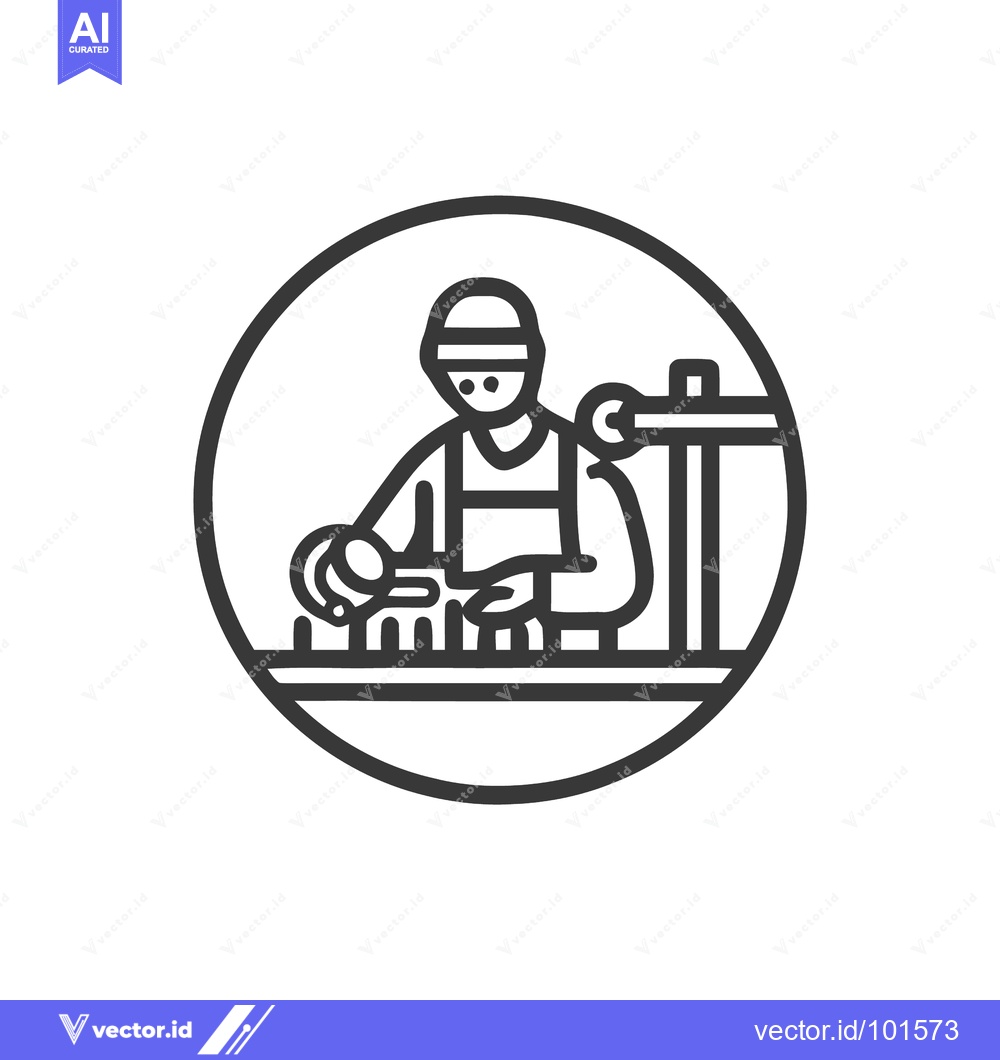 Premium Vector dari Minimalist Circular Icon of a Worker at a Precision Assembly Workbench