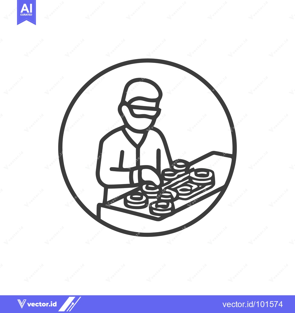 Premium Vector dari Precision Manufacturing: Line Art Icon of a Worker at an Assembly Line