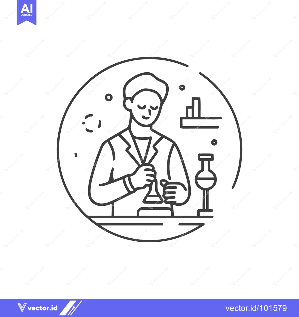 Premium Vector of Dedicated Scientist in a Lab: A Minimalist Circular Line Art Illustrat