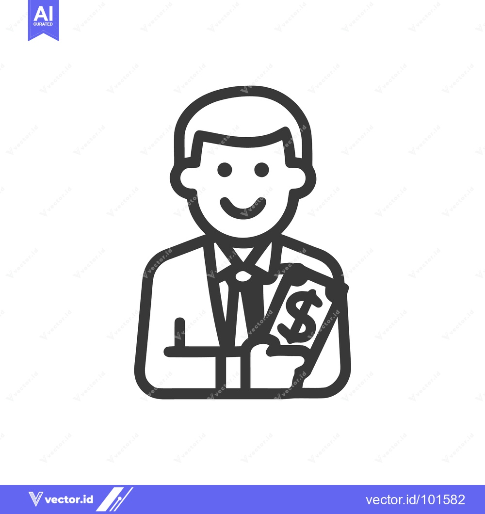 Premium Vector of Smiling Businessman Holding Dollar Bills Minimalist Line Art Icon