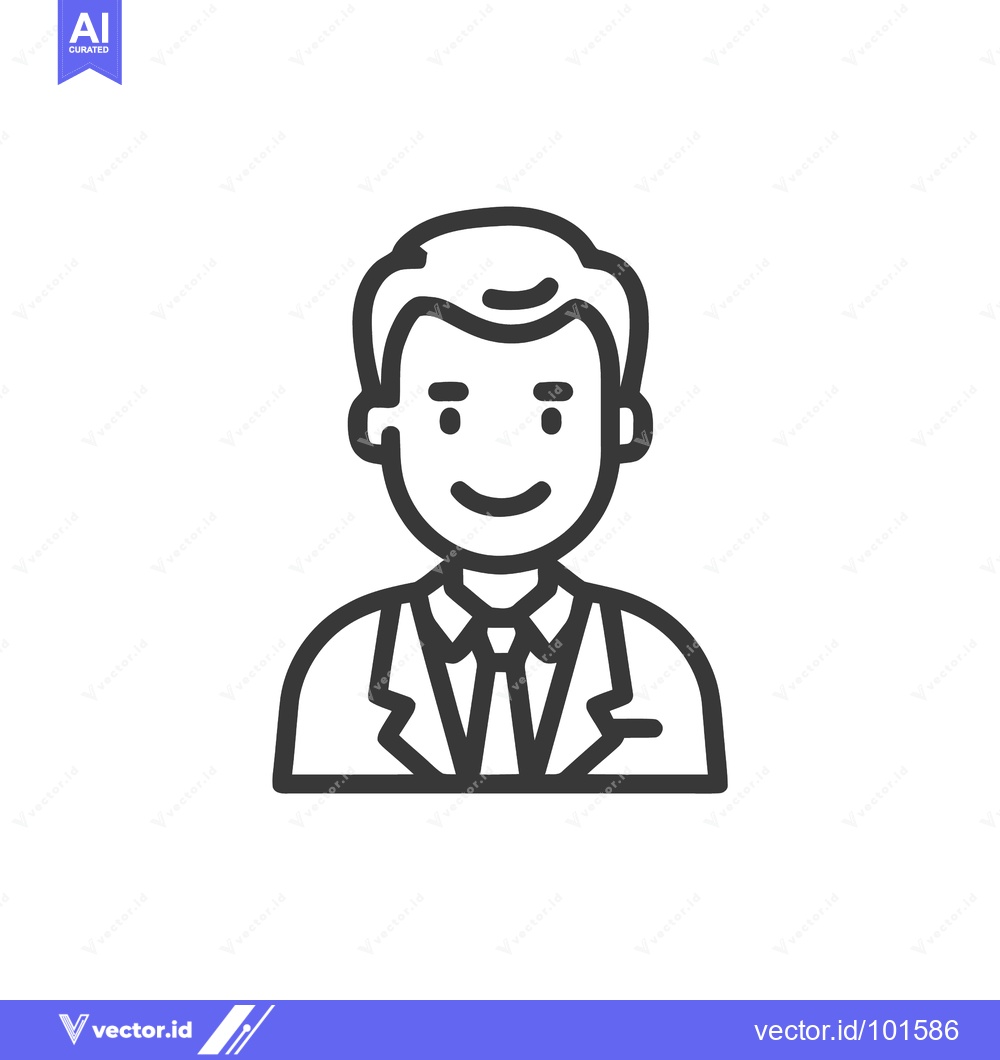 Premium Vector of Friendly Businessman Avatar, a Minimalist Line Art Icon of a Man in a