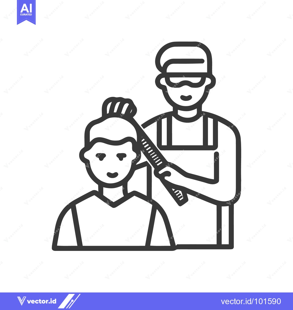 Premium Vector dari Hairdresser with Comb and Apron Attending to a Client's Top-Knot Hairs