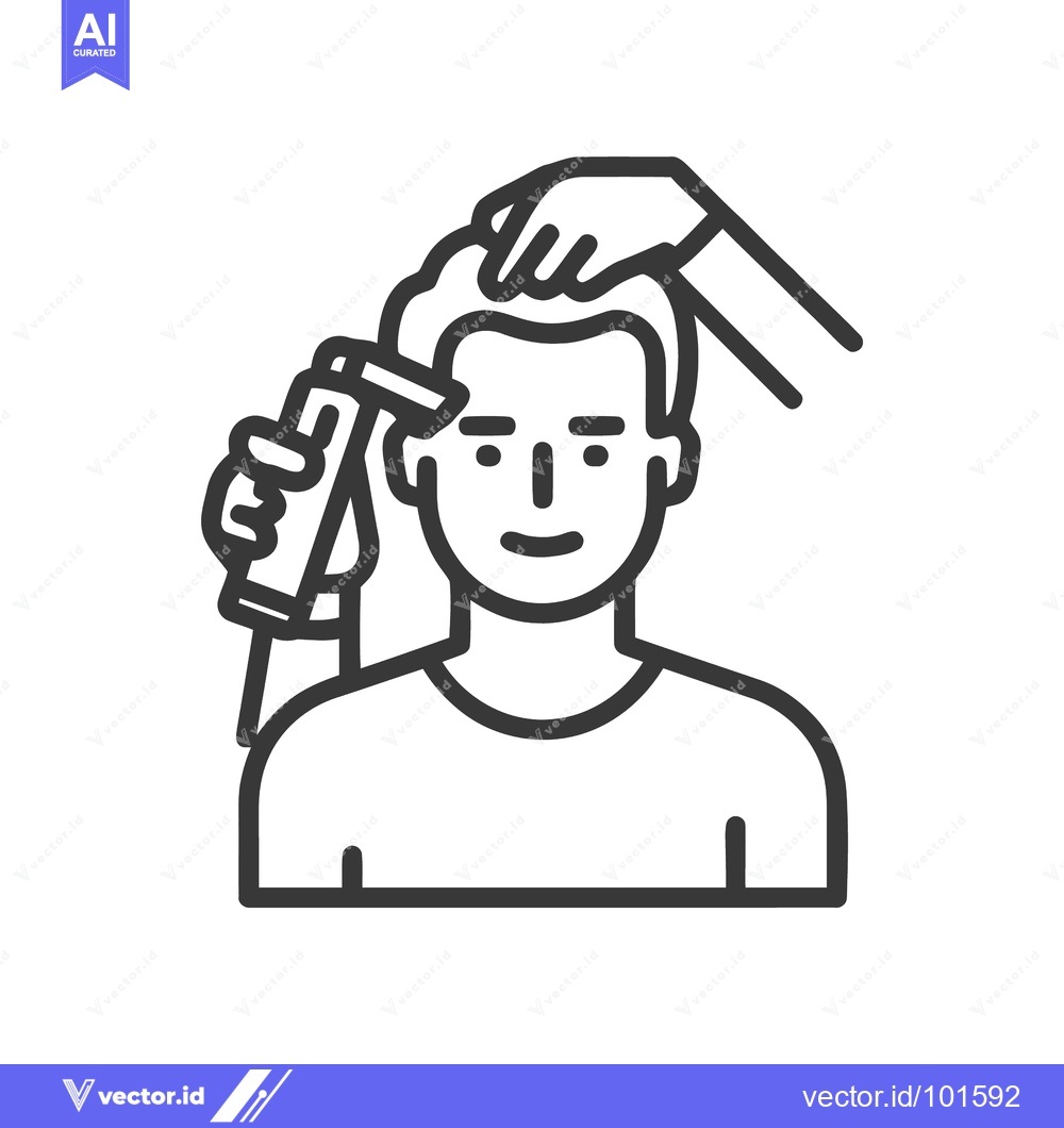 Premium Vector dari Professional Hair Styling with Spray Can, Minimalist Black Line Art Ic