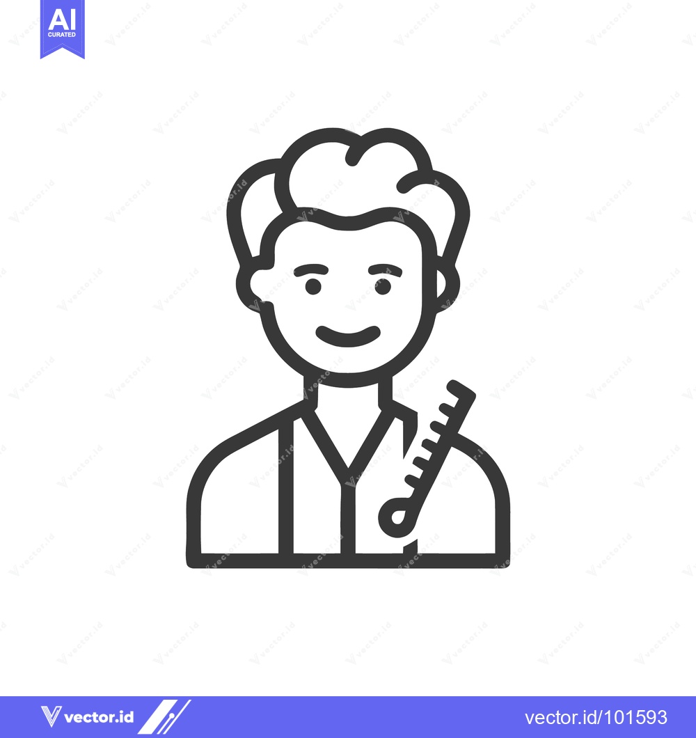 Premium Vector of Smiling Hairstylist with Comb, Minimalist Line Art Icon for Barber Sho