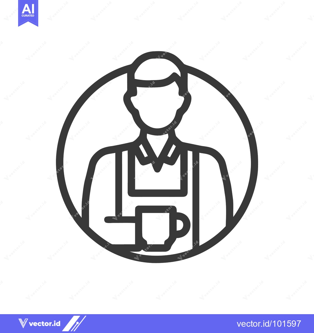 Premium Vector dari Modern Line Art Barista Avatar in a Circular Frame Holding a Mug