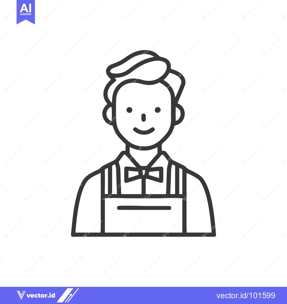 Premium Vector dari Dapper Service Professional with Bow Tie and Apron Line Art Icon