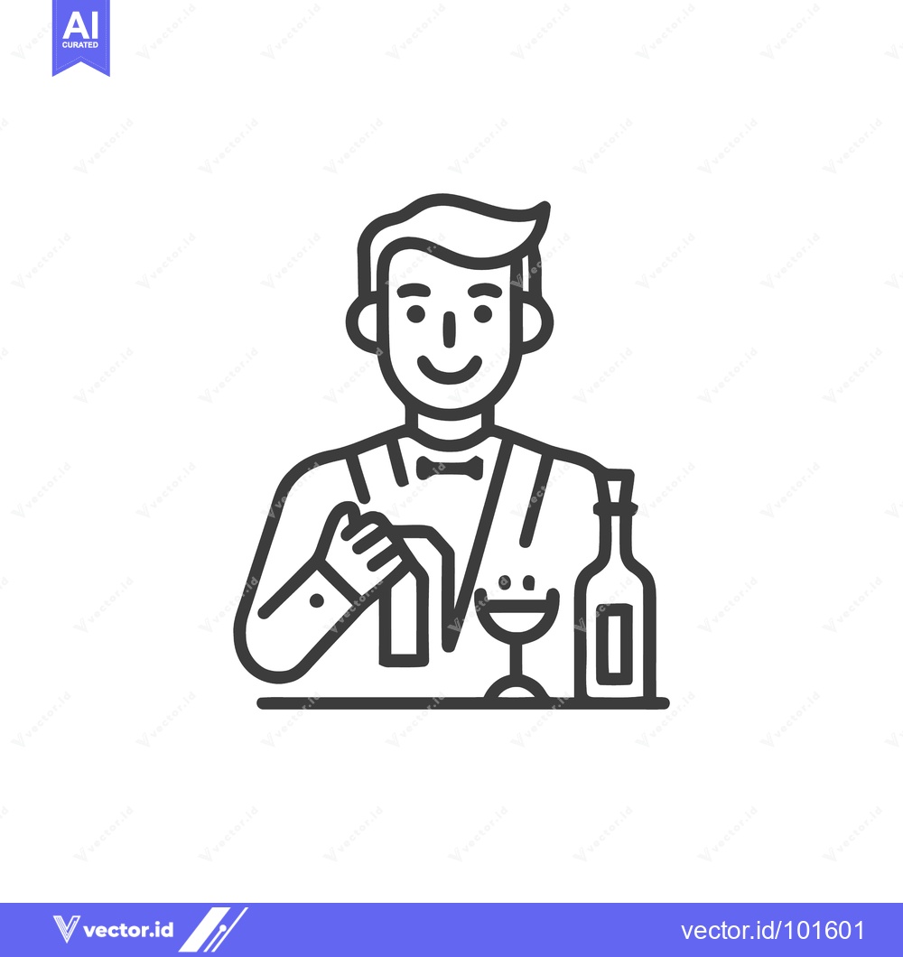 Premium Vector dari Friendly Sommelier Serving Wine, a Minimalist Line Icon with a Smiley