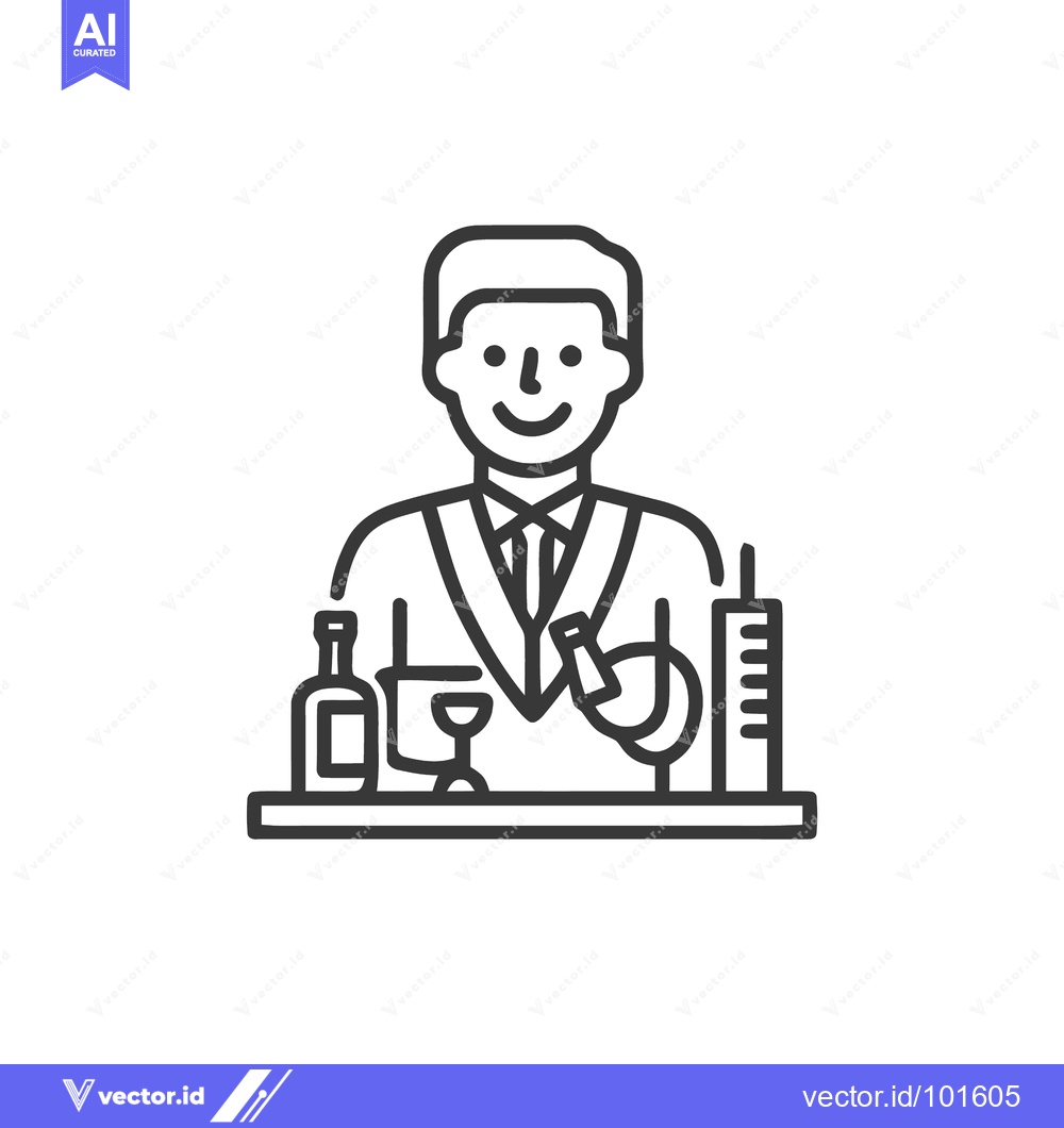 Premium Vector dari Modern Monoline Icon of a Happy Bartender Serving at a Bar Counter
