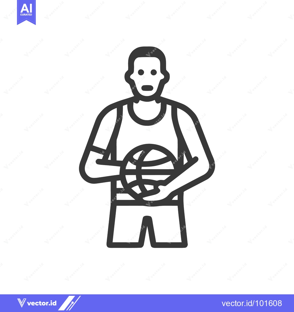 Premium Vector dari Bold Outline Icon of a Basketball Player in Uniform Holding a Ball