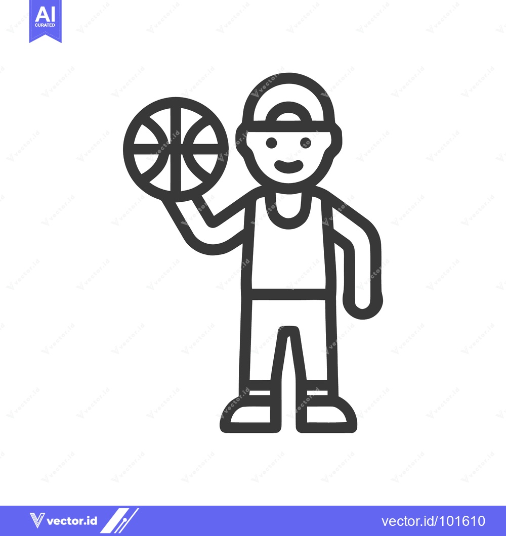 Premium Vector dari Cheerful young basketball player with a backward cap, bold line art ic