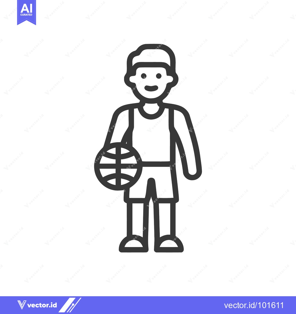 Premium Vector dari Bold Outline Icon of a Smiling Basketball Player Holding a Ball