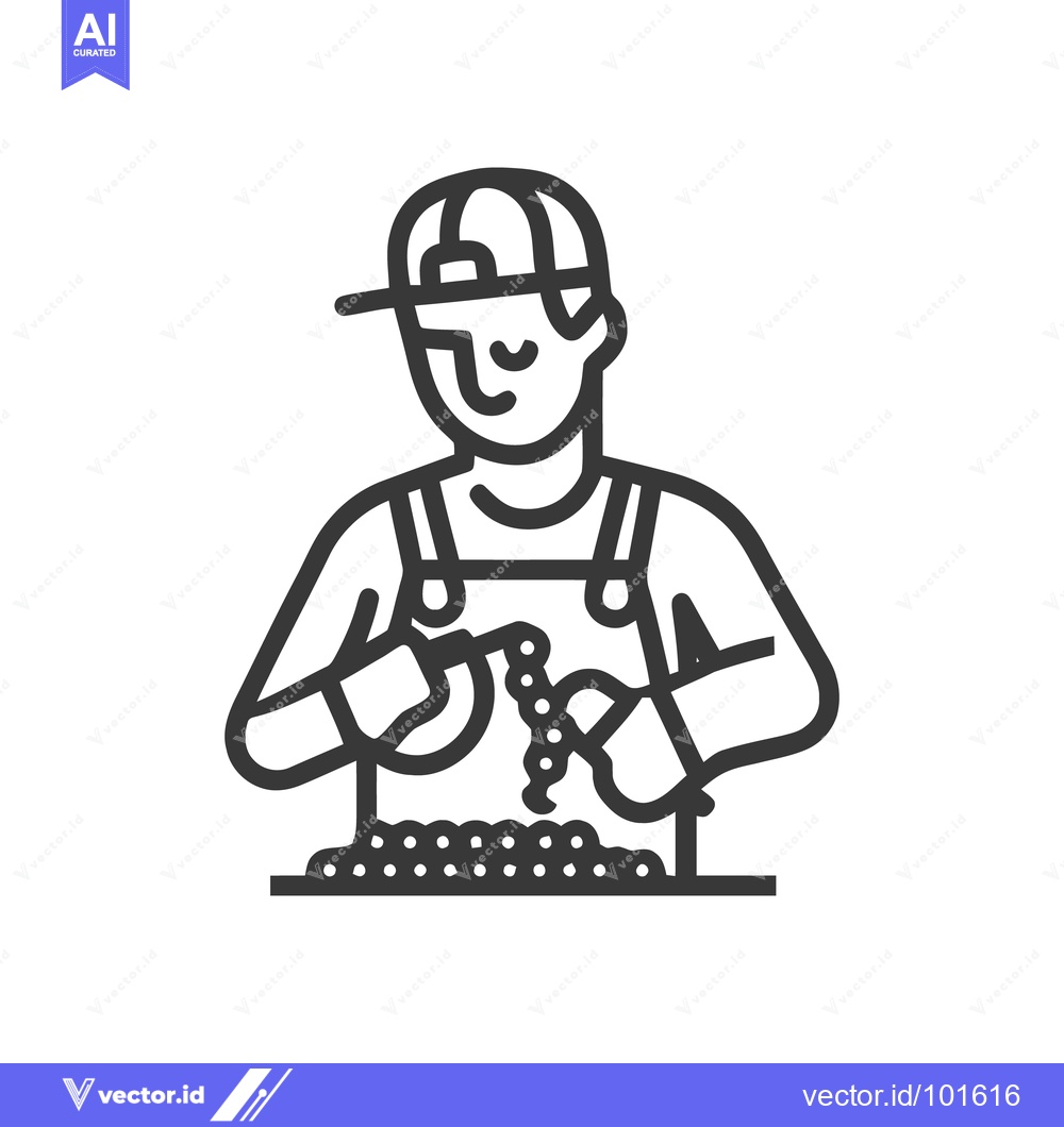 Premium Vector of Smiling Farmer in Overalls Sorting Harvested Berries, Minimalist Line