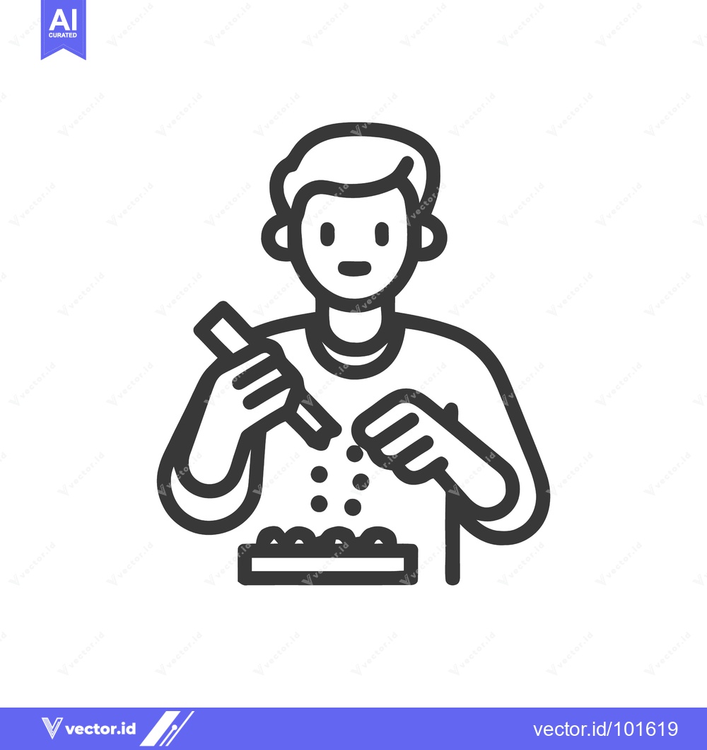 Premium Vector dari Precision Seeding: Minimalist Line Icon of a Person Planting in a Tray