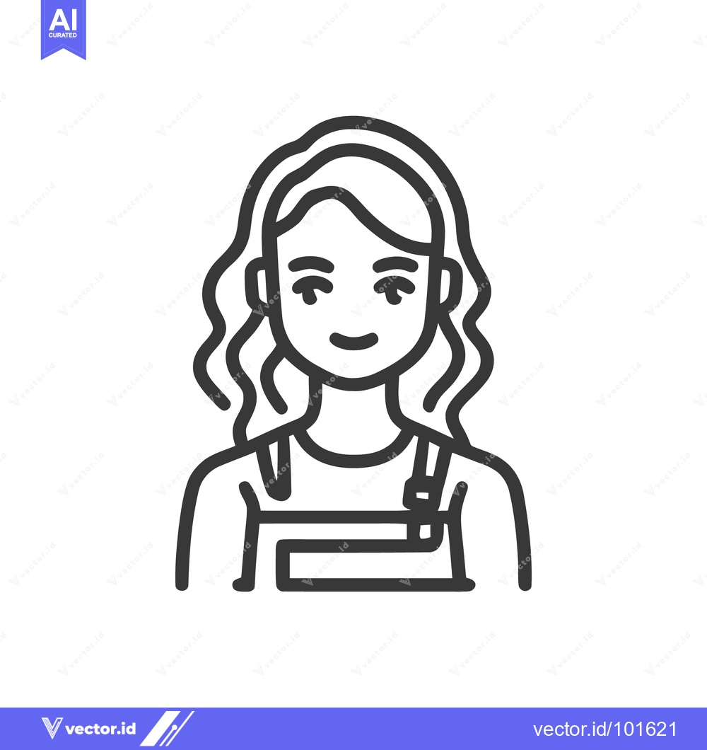 Premium Vector dari Friendly Woman in Overalls, a Minimalist Line Art Portrait Icon