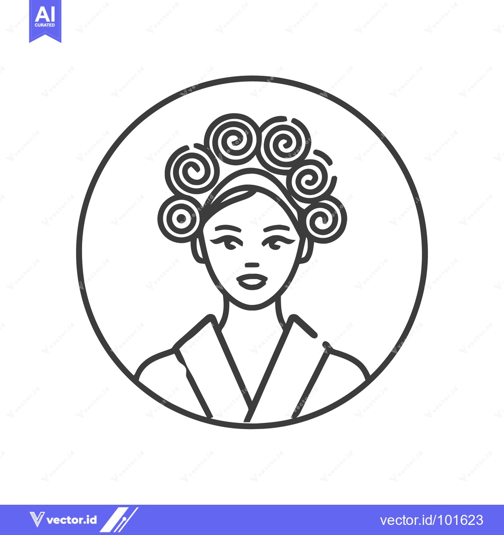 Premium Vector of Minimalist Line Art of a Woman with Spiral Curlers in a Circular Frame
