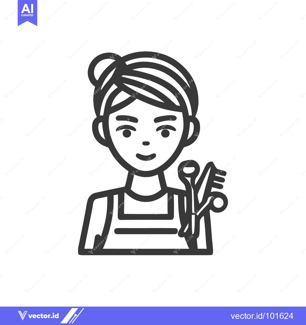 Premium Vector of Professional Hair Stylist Line Art Icon with Comb and Scissors, Isolat