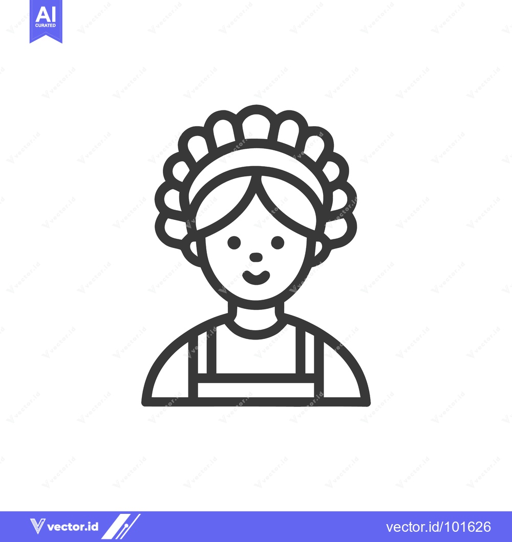 Premium Vector of Smiling Maid or Housekeeper Icon in Clean Line Art Style with Frilly C