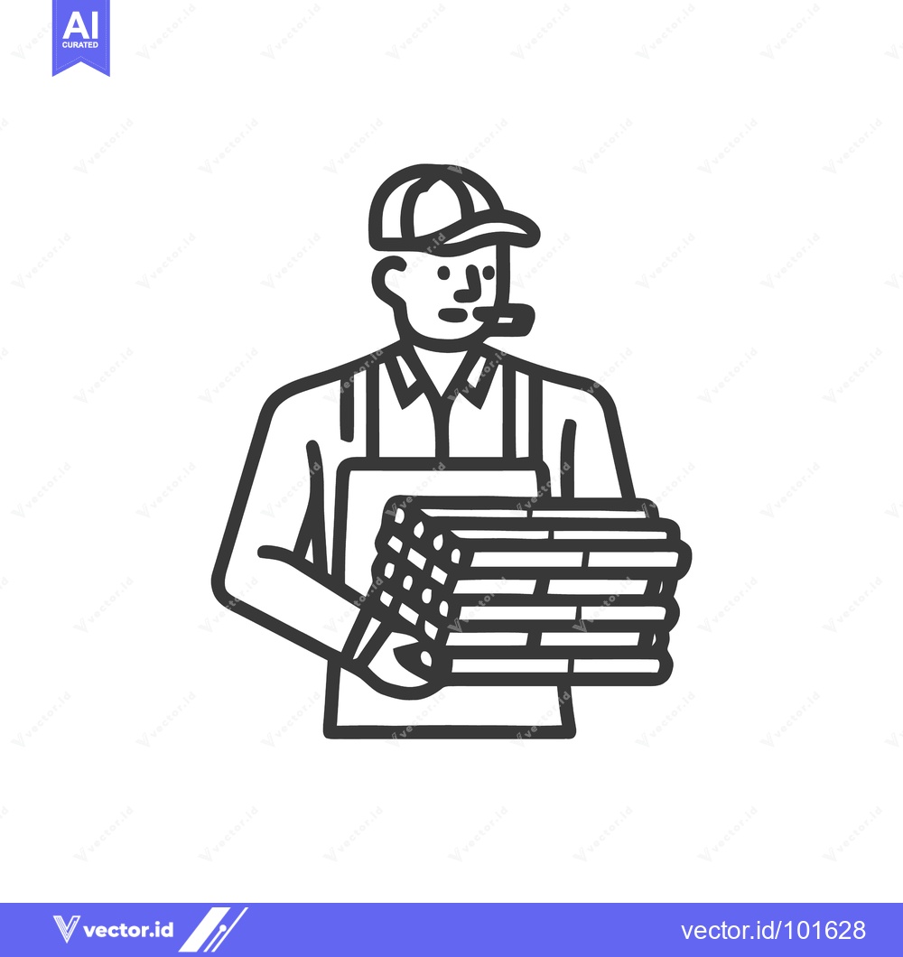 Premium Vector of Minimalist Line Art Icon of Carpenter Carrying Wood Planks for Constru