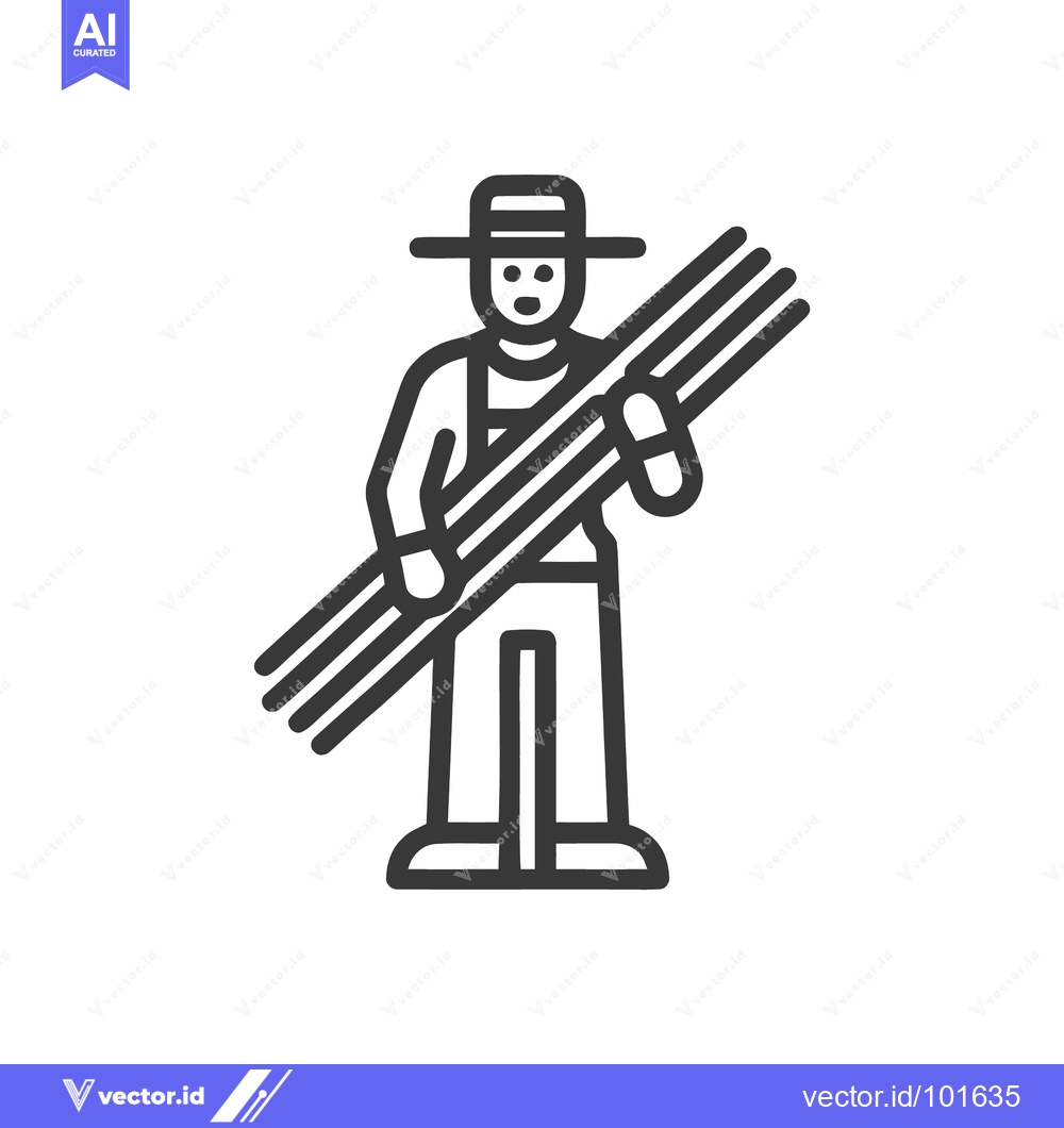 Premium Vector of Minimalist Line Art Icon of Farmer Carrying Harvested Crops or Straw B