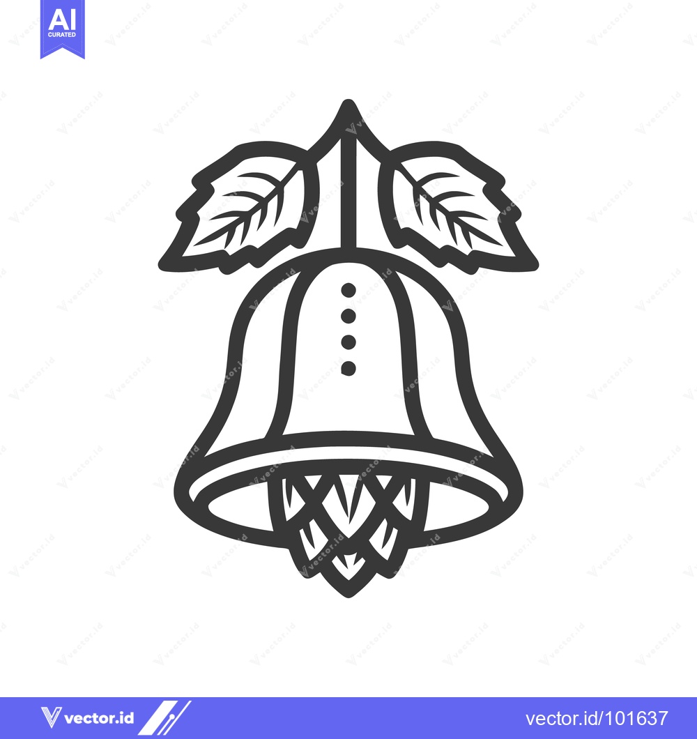 Premium Vector dari Monochrome Stylized Bell and Hop Cone Fusion Icon with Leaves, Craft B