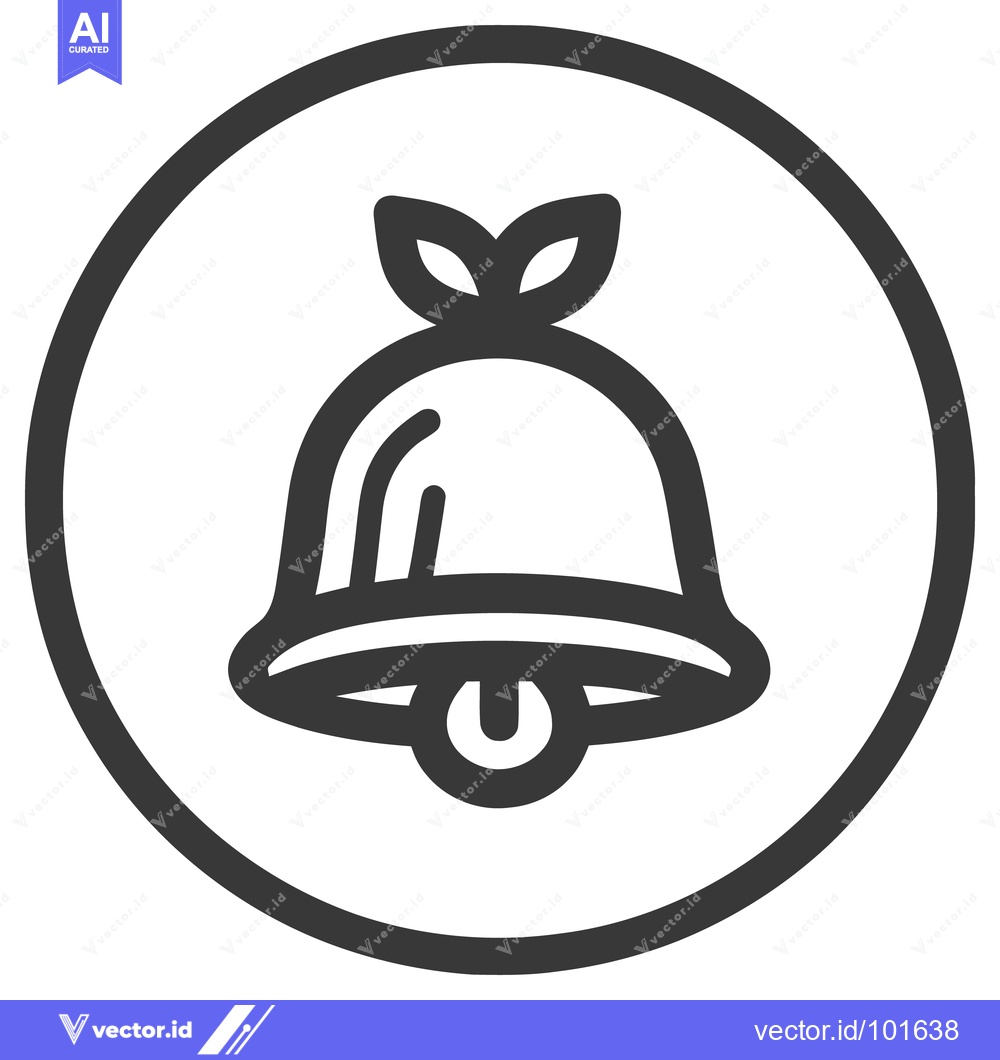 Premium Vector of Elegant Monochrome Line Art Bell Icon with Leaf Detail in Circular Fra