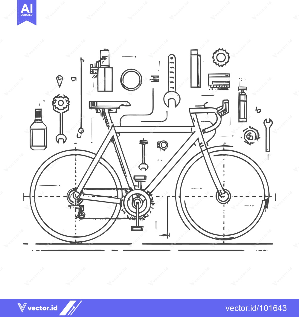Premium Vector dari Technical Blueprint of a Road Bicycle with Essential Repair Tools Line