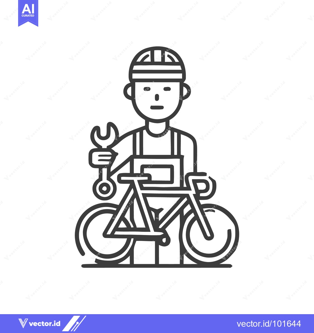 Premium Vector dari Minimalist Bicycle Mechanic Icon with Wrench and Bike, Simple Line Art