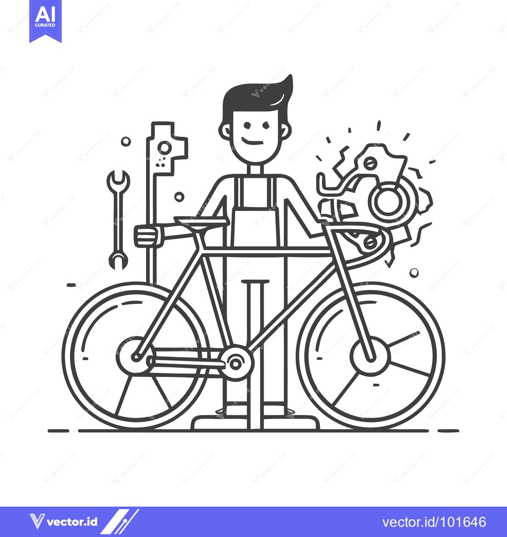Premium Vector dari Professional Bicycle Mechanic Smiling, Expertly Repairing Bike with Wr