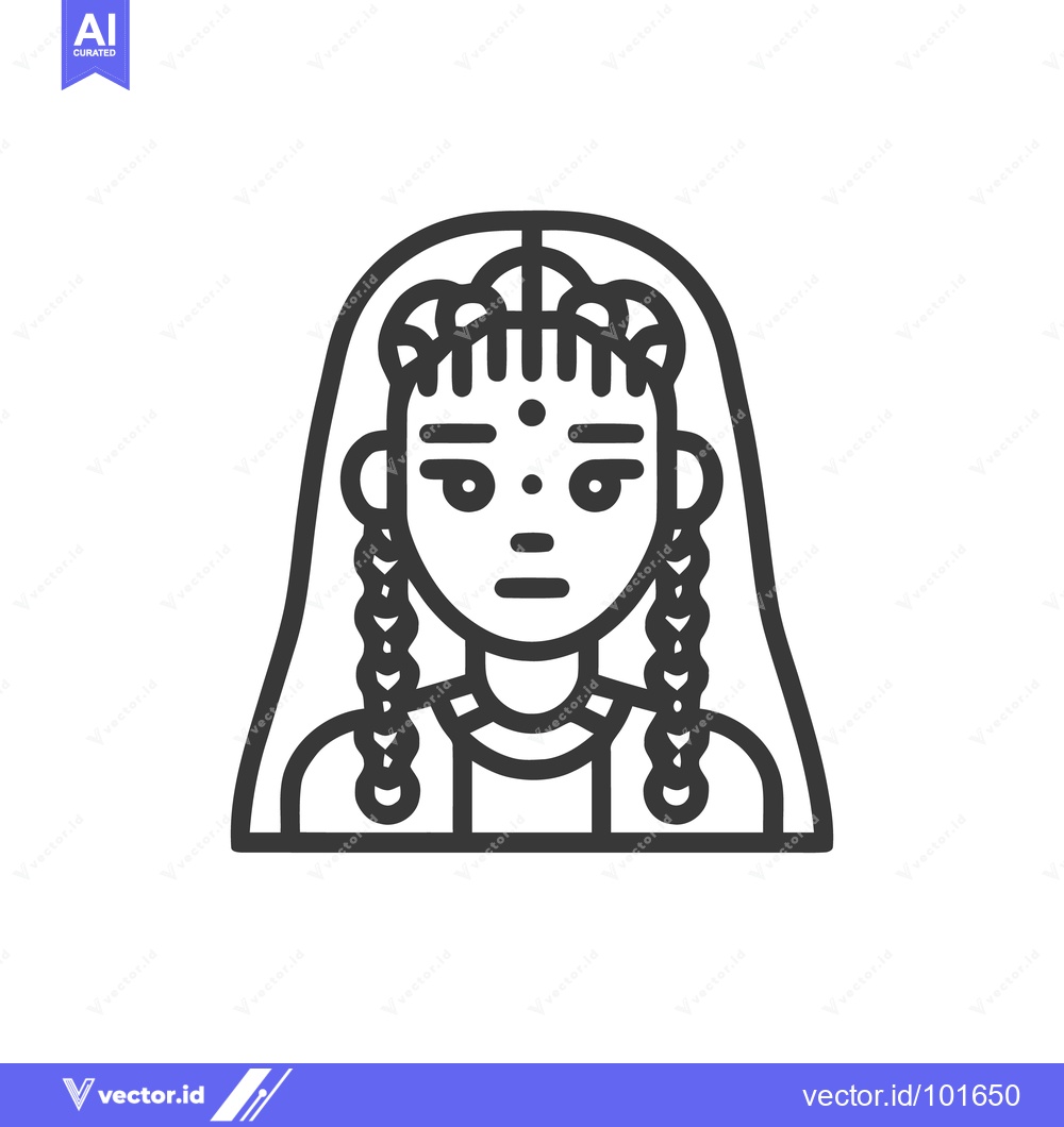Premium Vector of Minimalist Indian Woman Icon with Bindi and Braids, Traditional Cultur