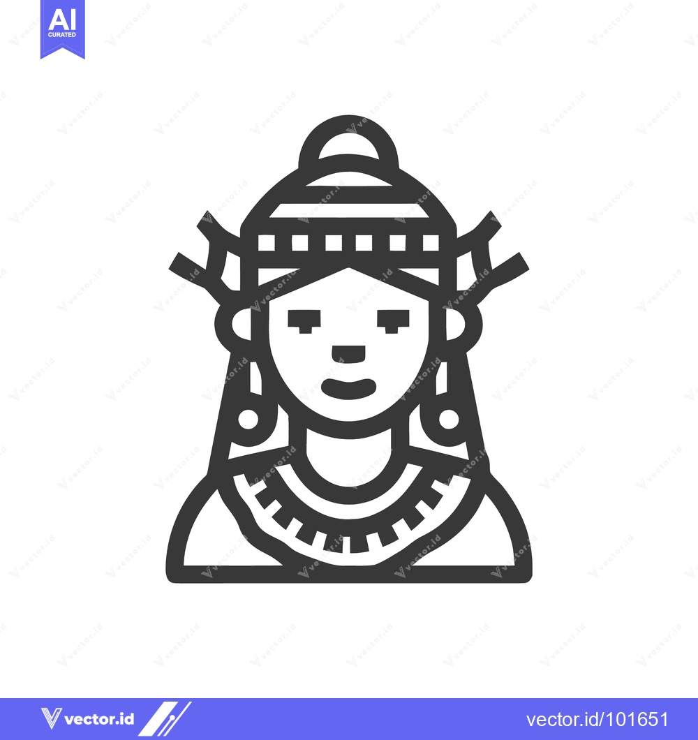 Premium Vector dari Minimalist Line Art Icon of Traditional Woman with Ornate Headdress an