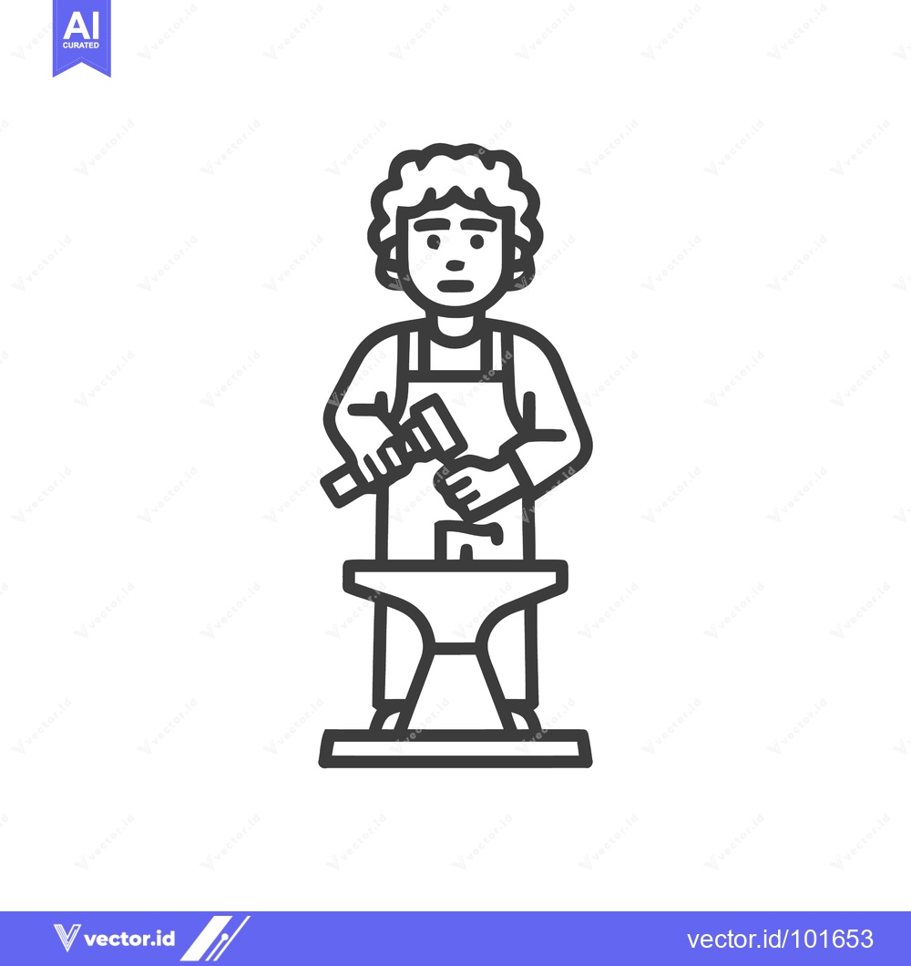 Premium Vector dari Minimalist Blacksmith Line Art Icon with Hammer and Anvil, Craftsmansh