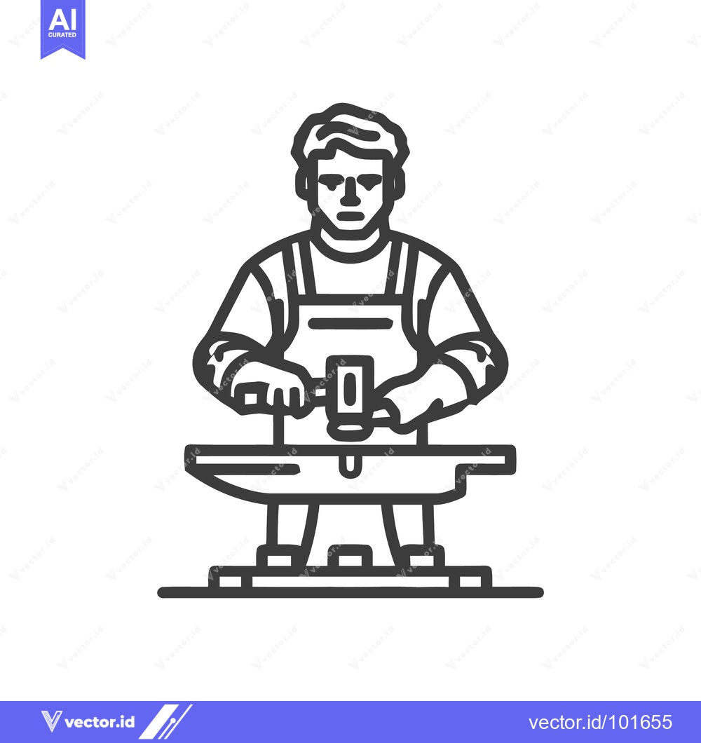 Premium Vector of Blacksmith Hammering Anvil Line Art Icon - Traditional Craftsmanship V