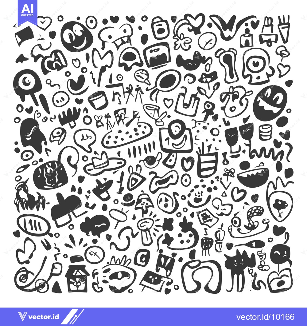 Premium Vector dari A Black and White Doodle Illustration of Various Abstract Shapes and F