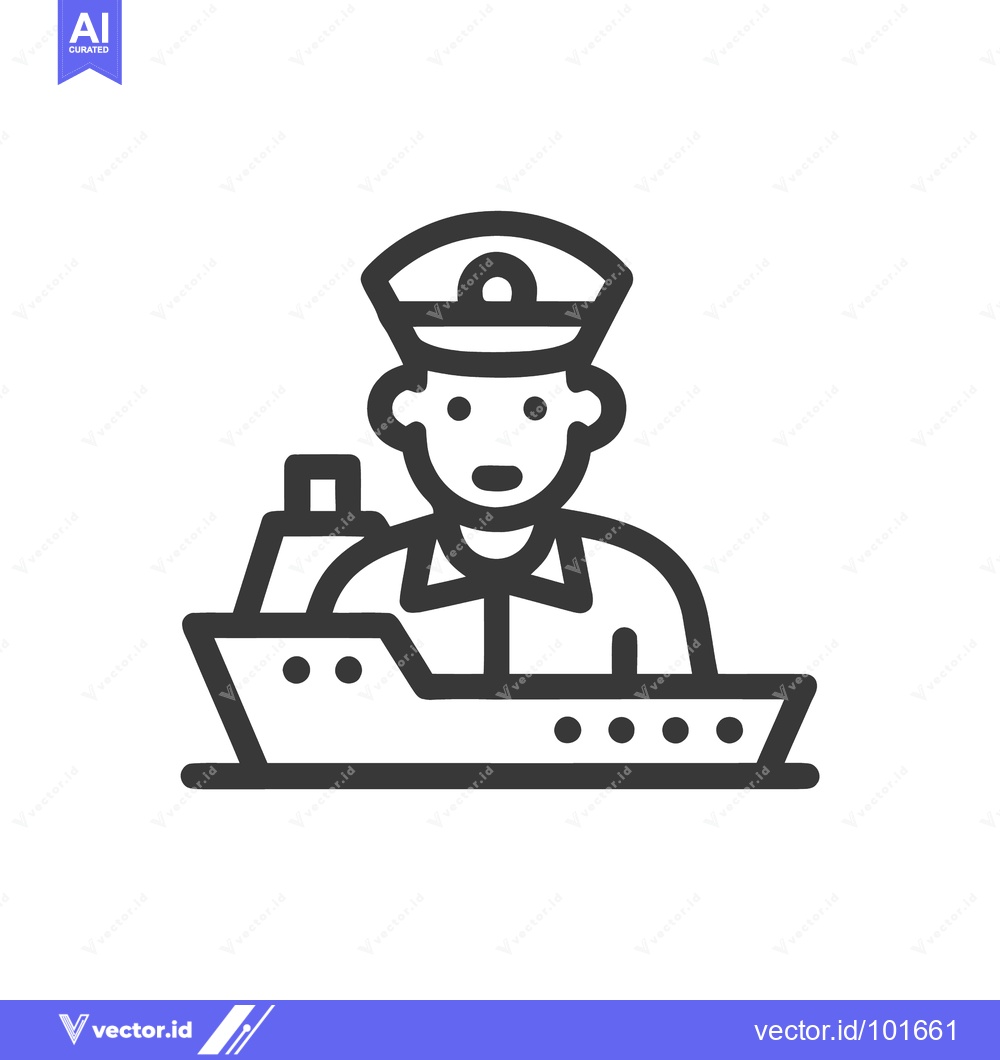 Premium Vector of Stylized Line Art Icon of a Ship Captain in Uniform Behind a Cruise Li