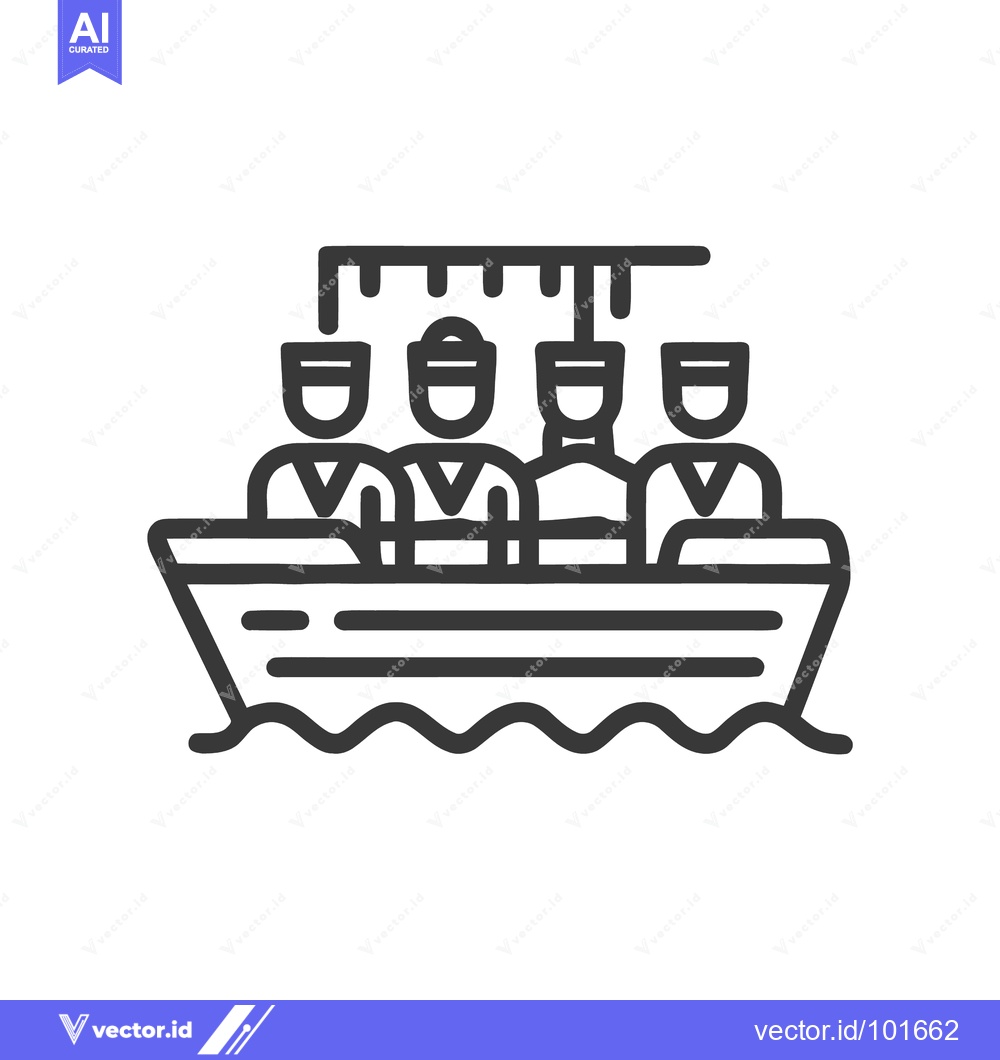 Premium Vector of Minimalist line icon of four passengers on a sightseeing boat with an