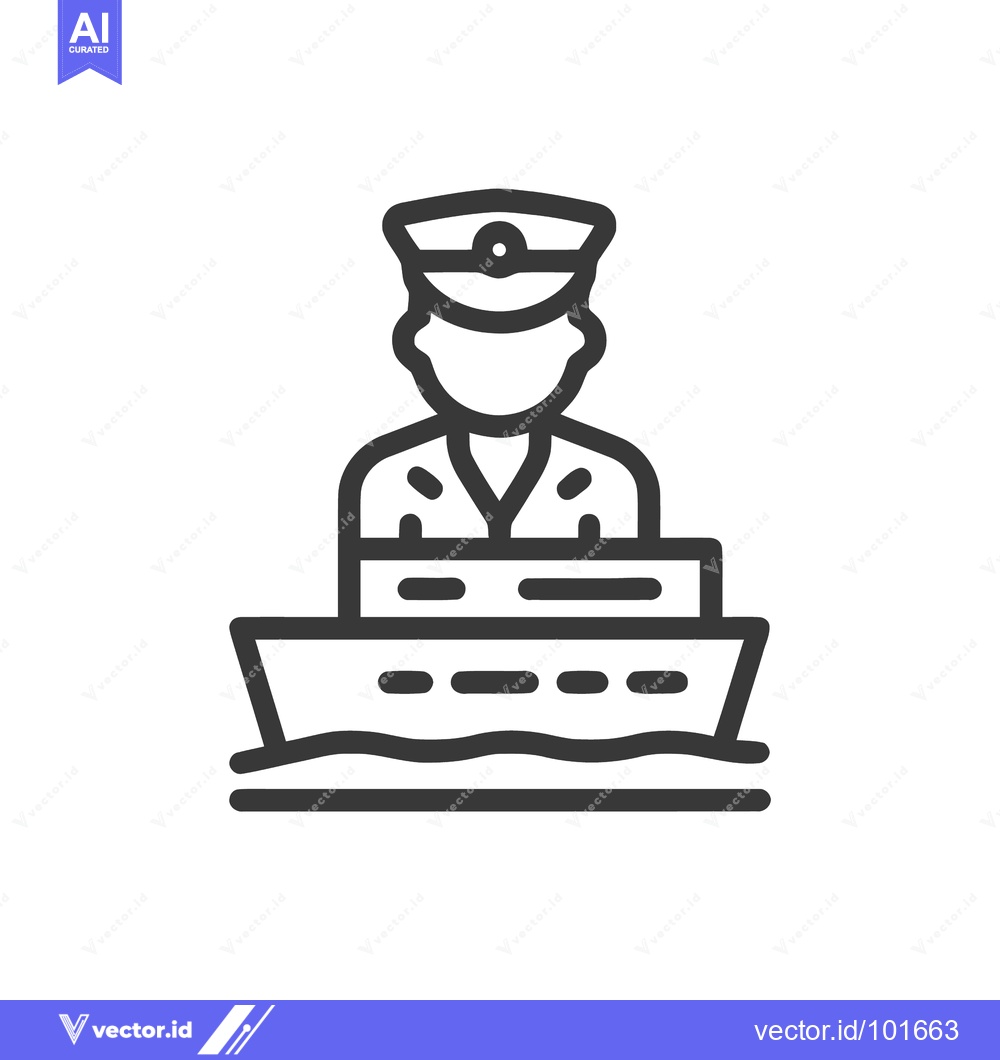 Premium Vector dari Monochrome Line Icon of a Ship Captain in Uniform Behind a Vessel