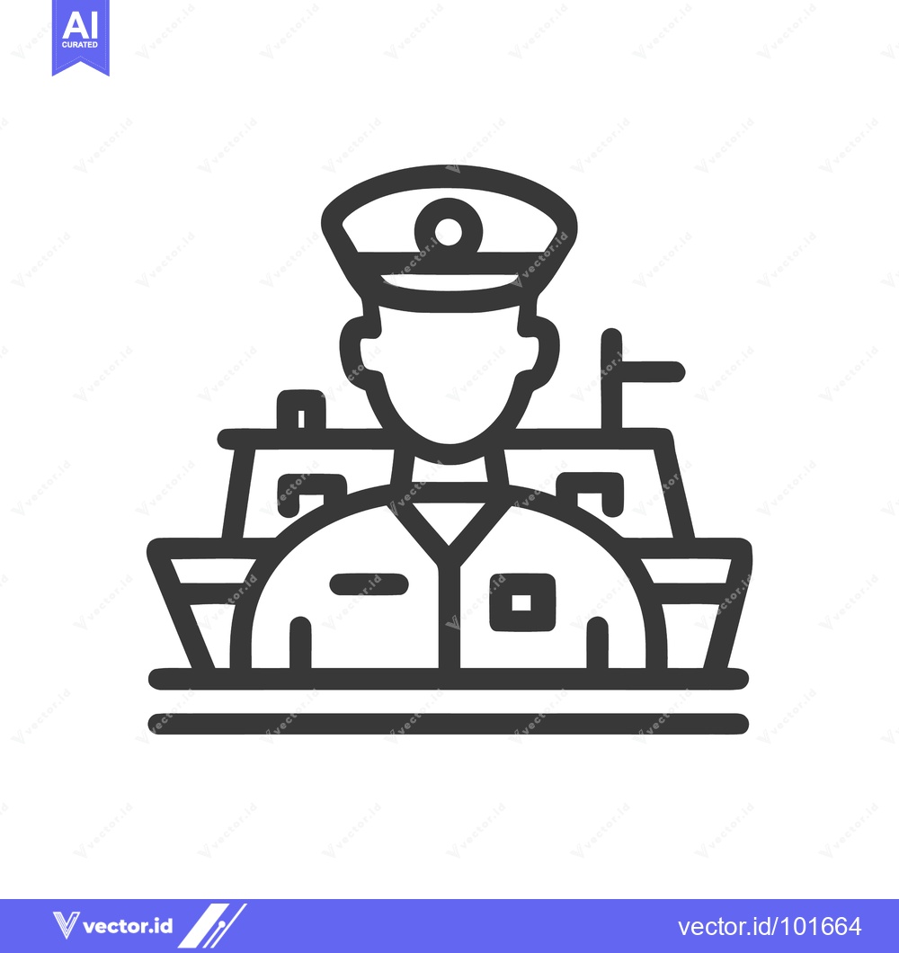 Premium Vector dari Monochrome Line Icon of a Maritime Captain with Ships, Professional De