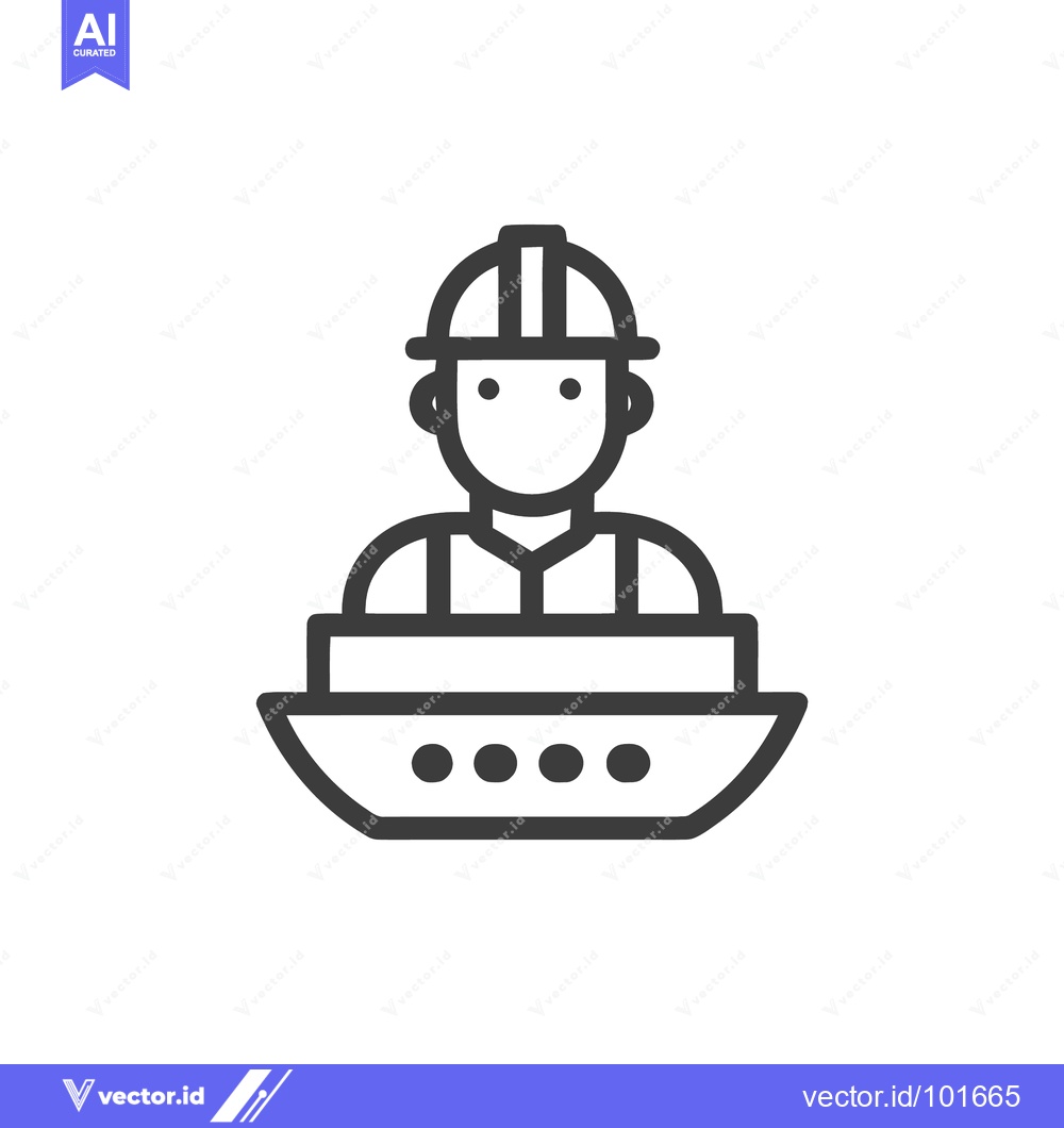 Premium Vector of Minimalist Line Icon of a Ship Captain or Maritime Worker in a Hard Ha