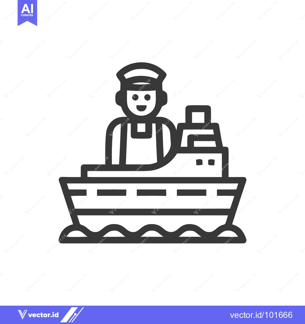 Premium Vector of Friendly Ship Captain on a Cruise Liner, Minimalist Line Art Icon
