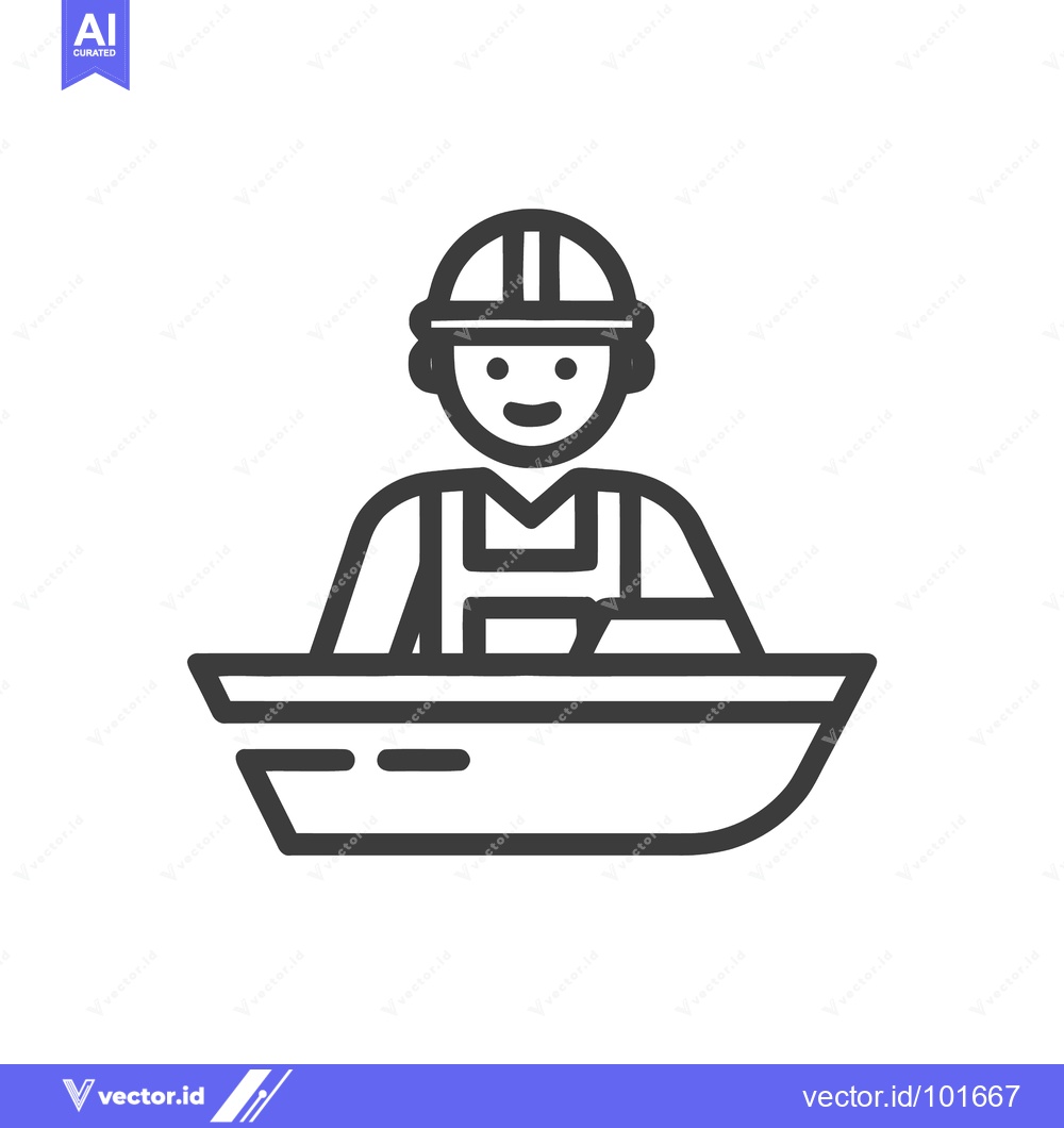 Premium Vector dari Smiling worker in a hard hat navigating a boat, a minimalist line art