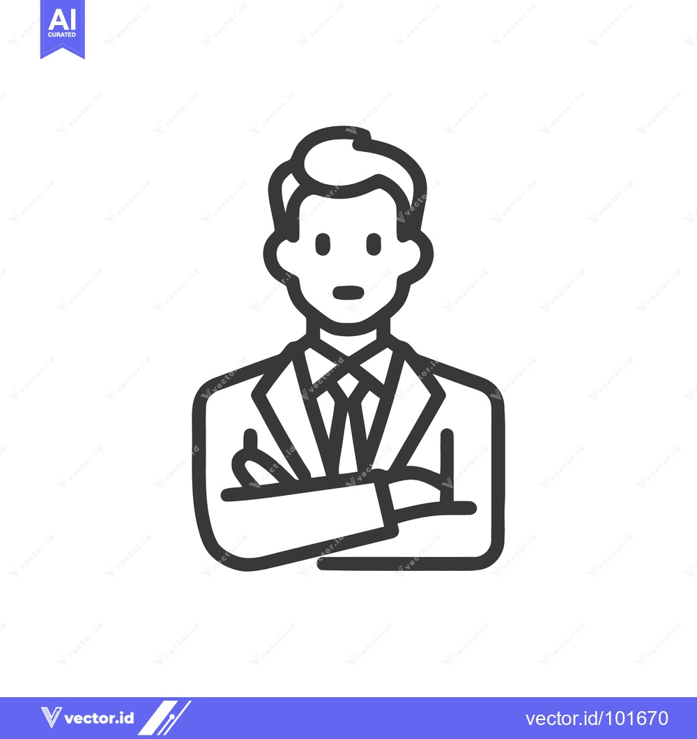 Premium Vector dari Bold line art icon of a confident businessman in a suit with arms cros