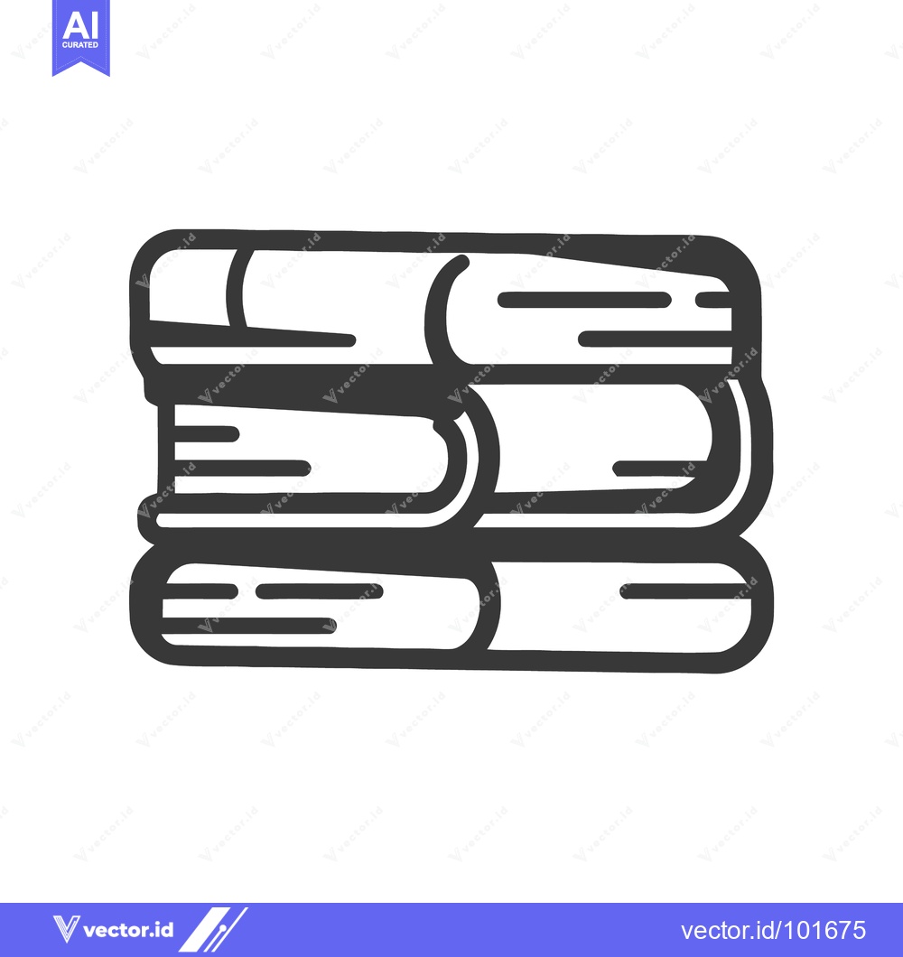 Premium Vector dari Bold Outline Icon of Three Stacked Books in a Minimalist, Hand-Drawn S