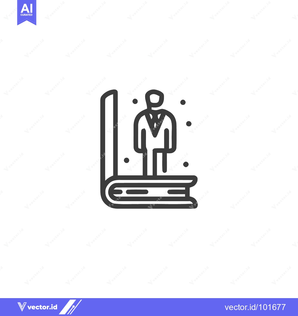 Premium Vector of Professional Figure Standing on a Book of Knowledge Line Art Icon