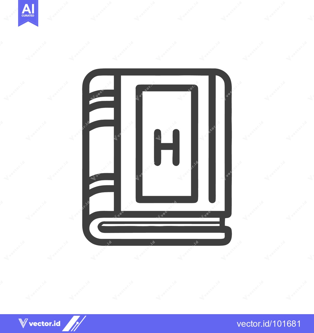 Premium Vector dari History Book Line Icon with Letter H on Cover and Decorative Spine