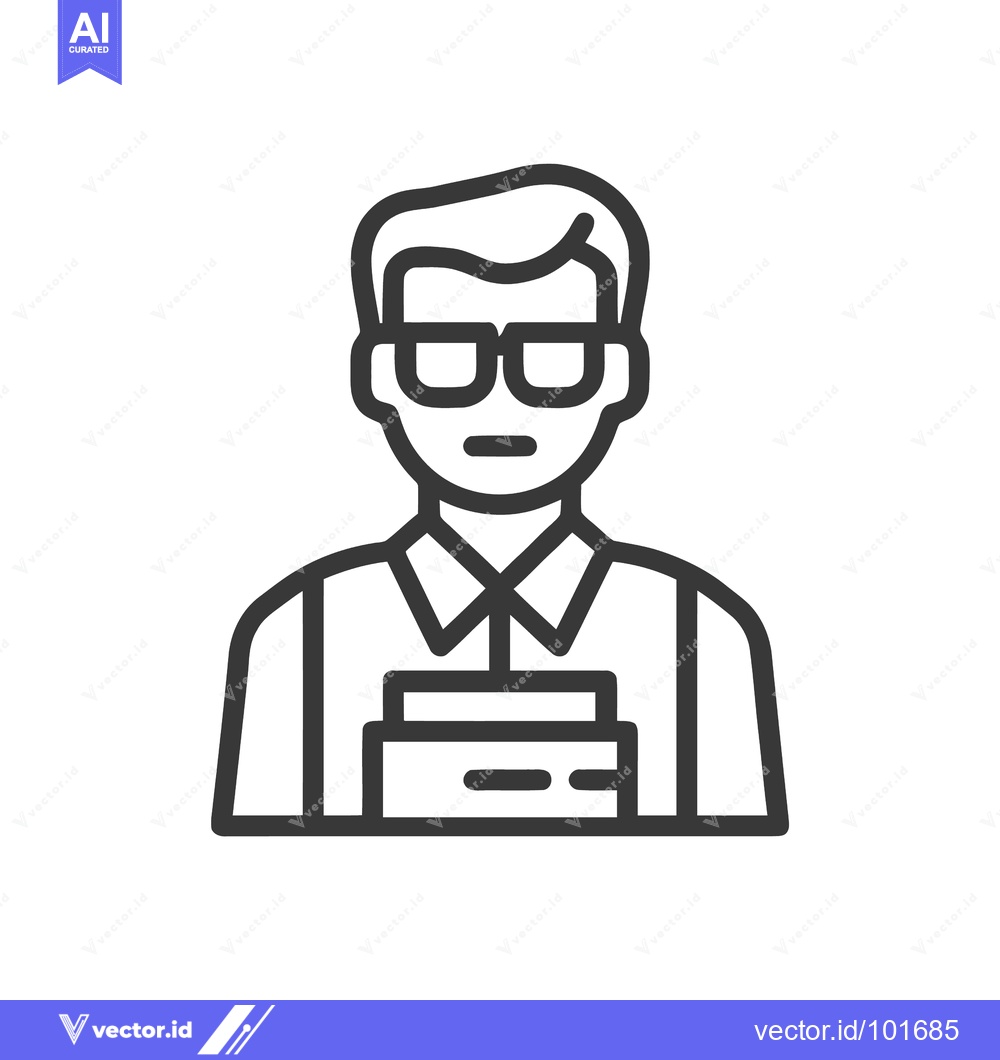 Premium Vector dari Studious Man with Glasses Holding Books, Minimalist Line Art Icon