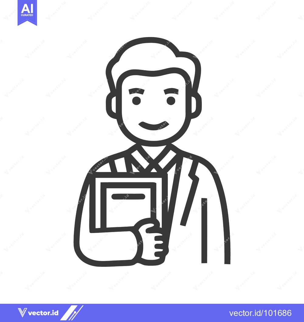 Premium Vector of Professional young man holding a book, a minimalist line art icon for