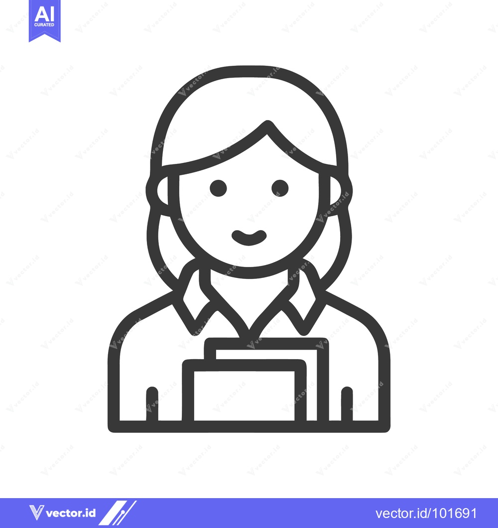 Premium Vector of Minimalist Line Icon of a Friendly Professional Woman Holding Document
