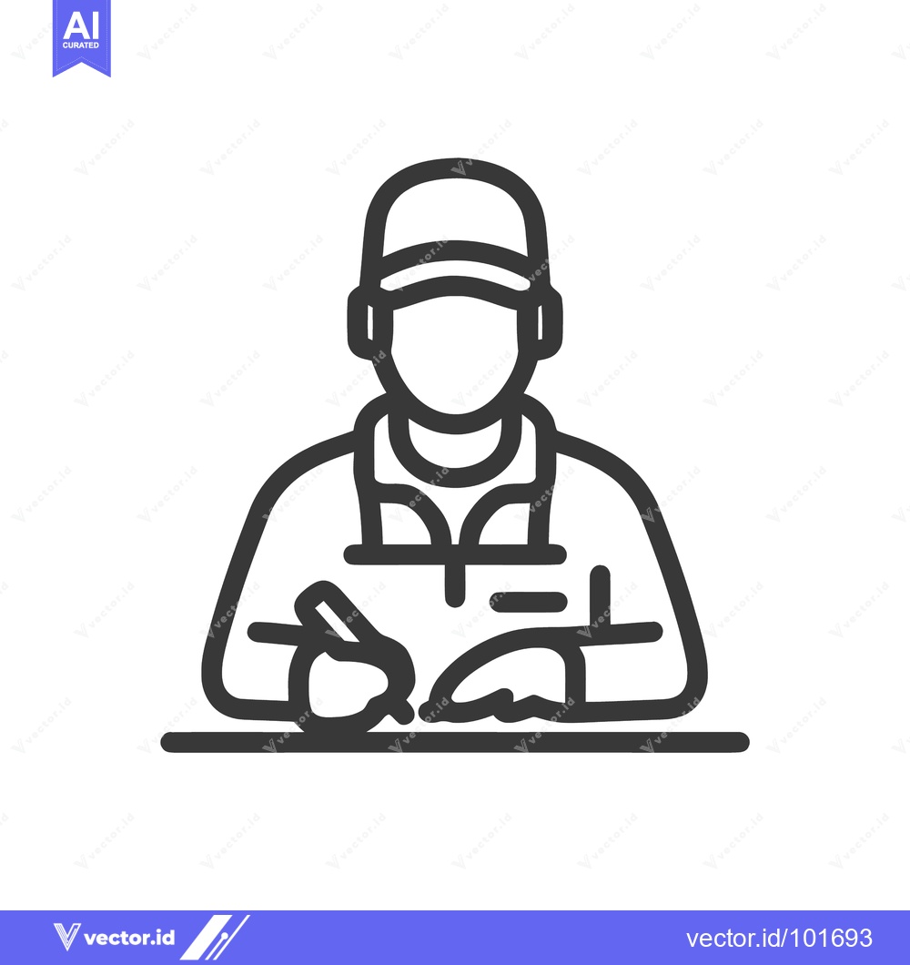 Premium Vector dari Minimalist Line Art Icon of a Person in a Cap Writing at a Desk