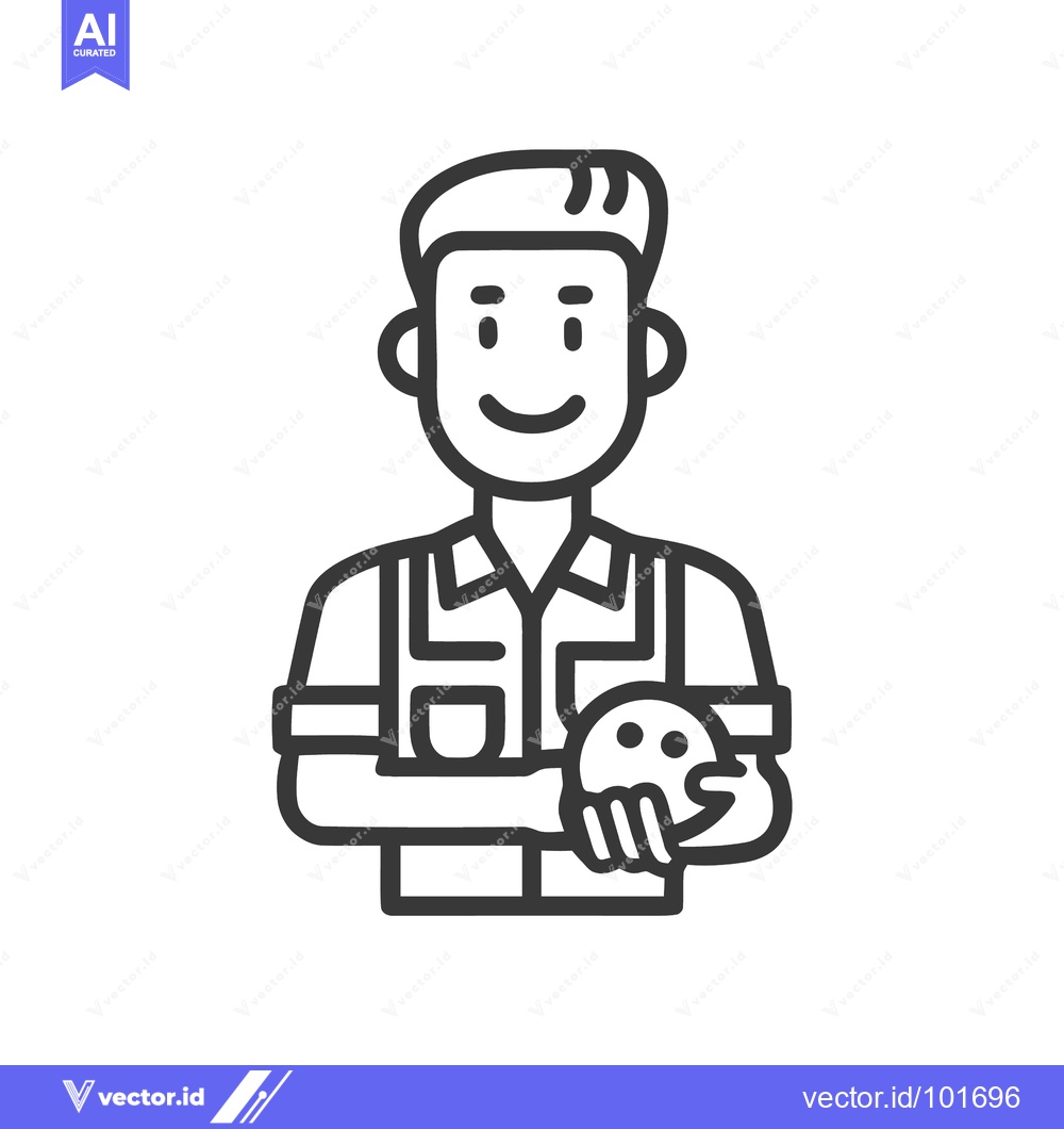 Premium Vector of Smiling Bowler in Classic Shirt Holding Ball, Simple Line Art Icon