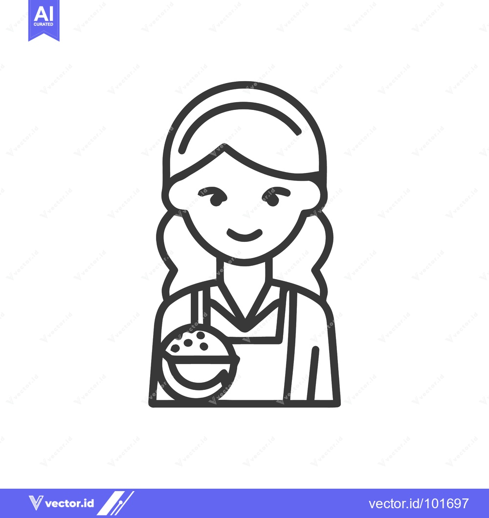 Premium Vector of Friendly Woman in Apron Holding a Bowl of Fresh Food, Minimalist Line